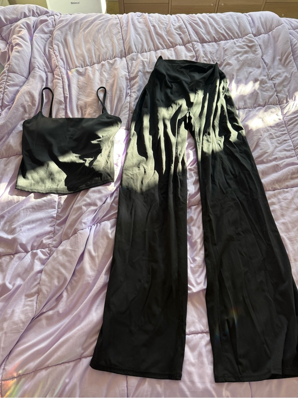 Black Two-Piece Women's Pajama Set - Crop Tank & Wide-Leg Pants